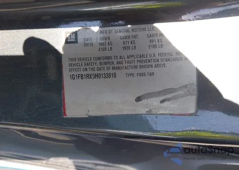 2017 Chevrolet Camaro 1Lt из США, поврежденный, VIN 1G1FB1RS1H0199885